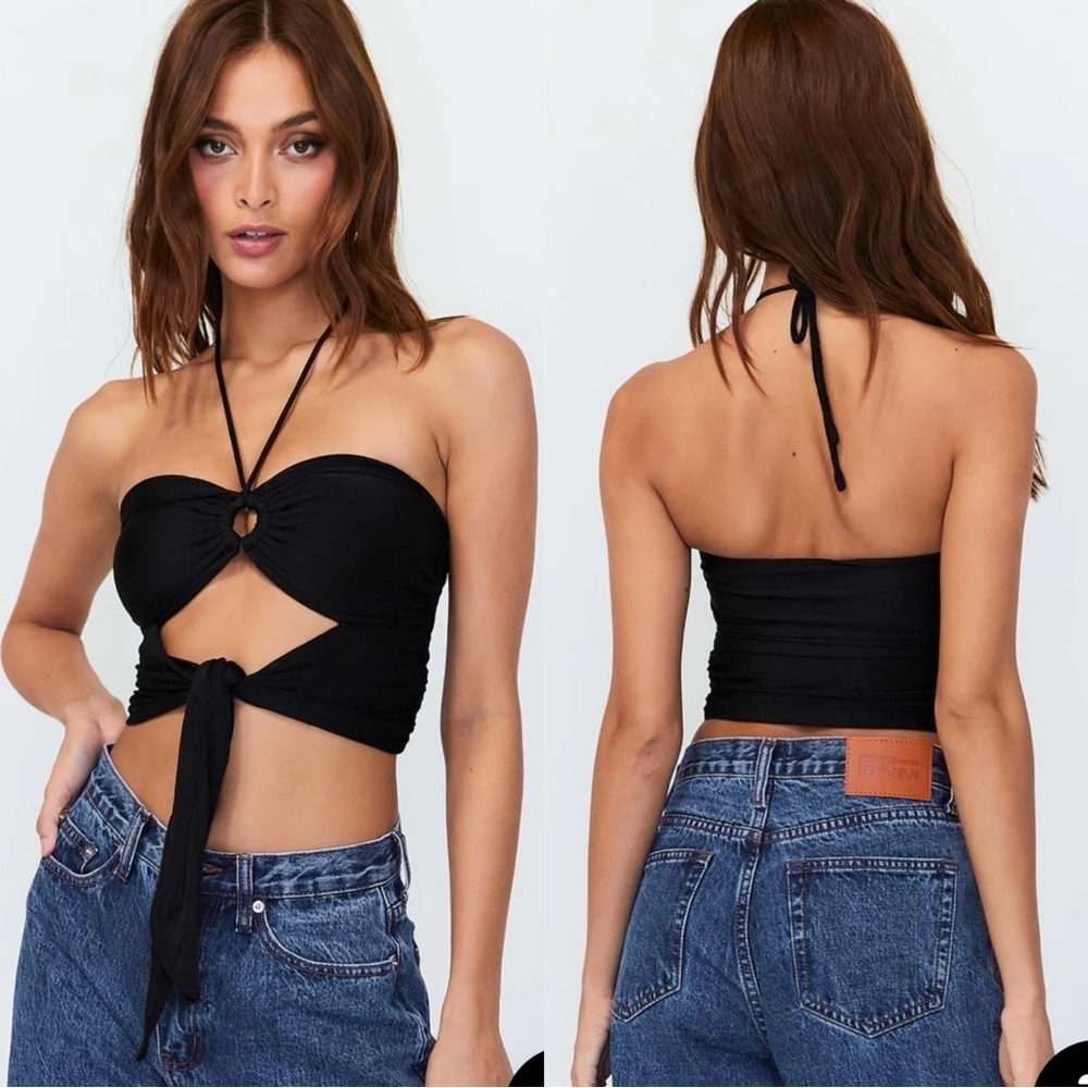 NWT Princess Polly Loriella Ring Detail Crop Top Black Size US 2